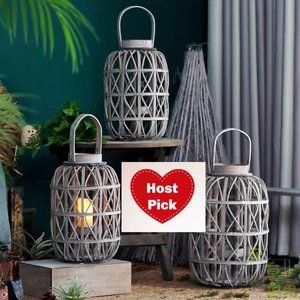 Rustic Farmhouse Decor Large Wooden Lantern Woven Willow